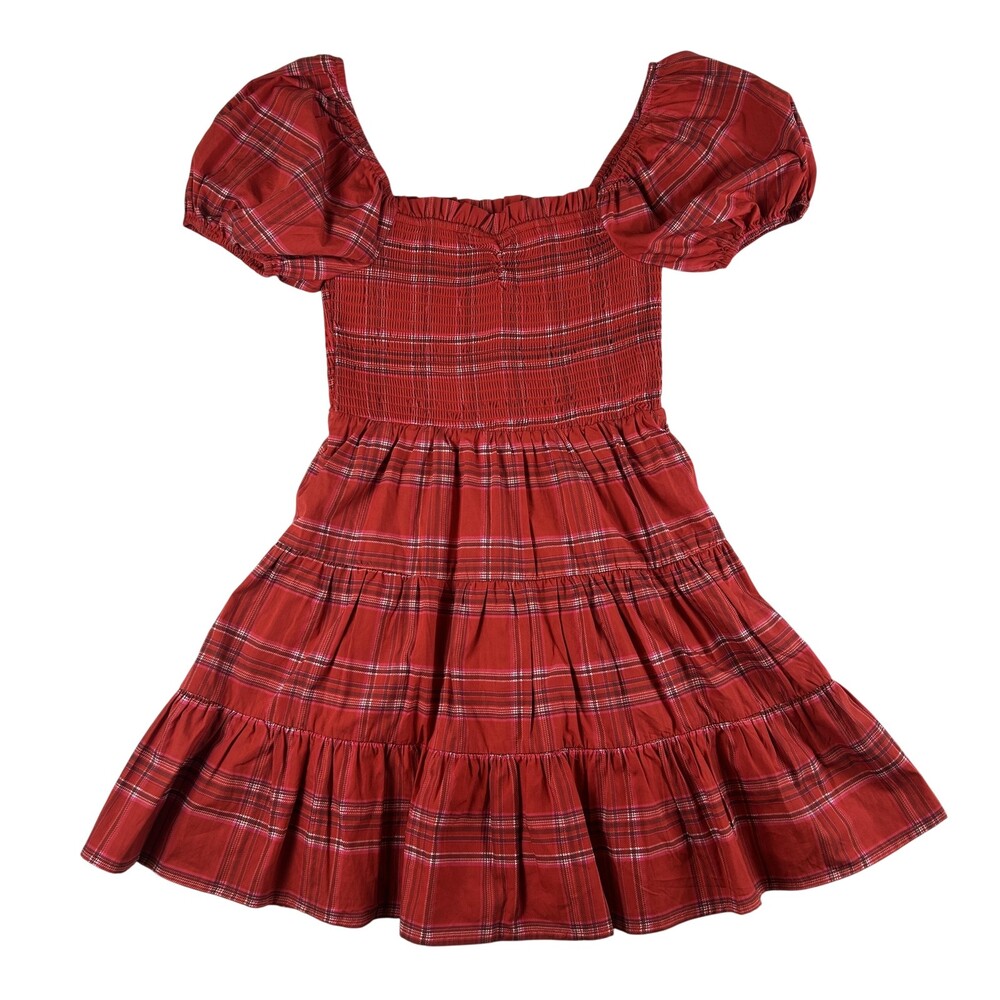 VICI Dress Womens XS Red Plaid Smocked Fit Flare Puff Sleeve Mini Sundress